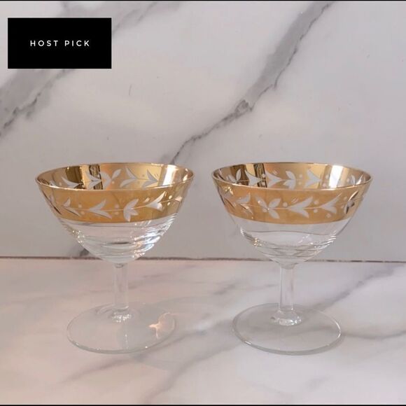 Vintage Gold Rimmed Cocktail Glasses Set of 2 - Picture 2 of 4
